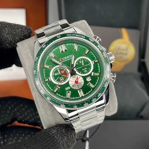 ساعت مچی کارن CURREN مردانه مدل 8418 کرنوگراف سه موتوره صفحه سبز