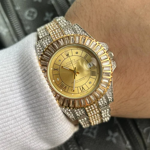 ساعت رولکس دیت جاست Rolex نقره ای طلایی نگینی